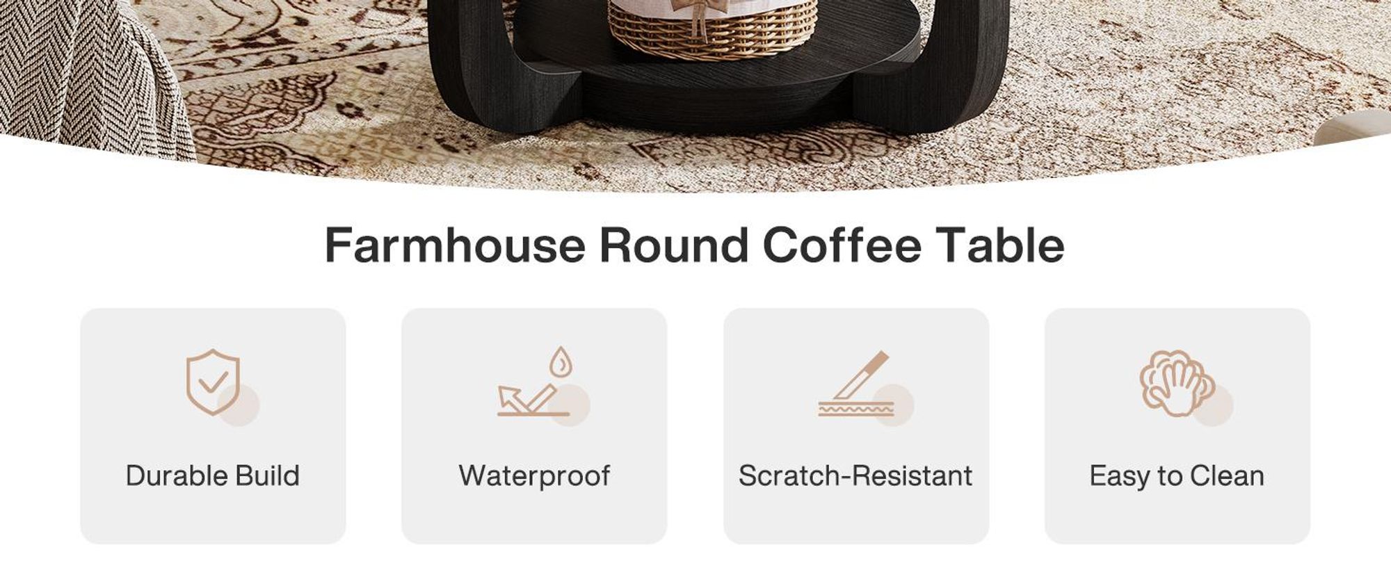 Tribesigns runder Couchtisch, 2-stöckiger runder Couchtisch mit Stauraum, Beistelltisch Holz Wohnzimmer, dicke Tischplatte Gestell, Schwarz