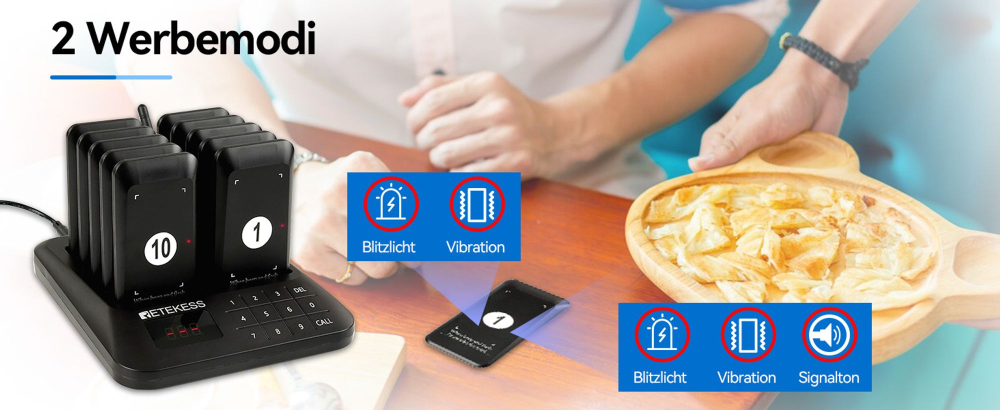 Retekess TD157S Pager Rufsystem, Restaurant Pager, 400m, 200mAh, Geeignet für Fast Food Restaurant, Food Truck, Krankenhäuser, Kompatibel mit TD157