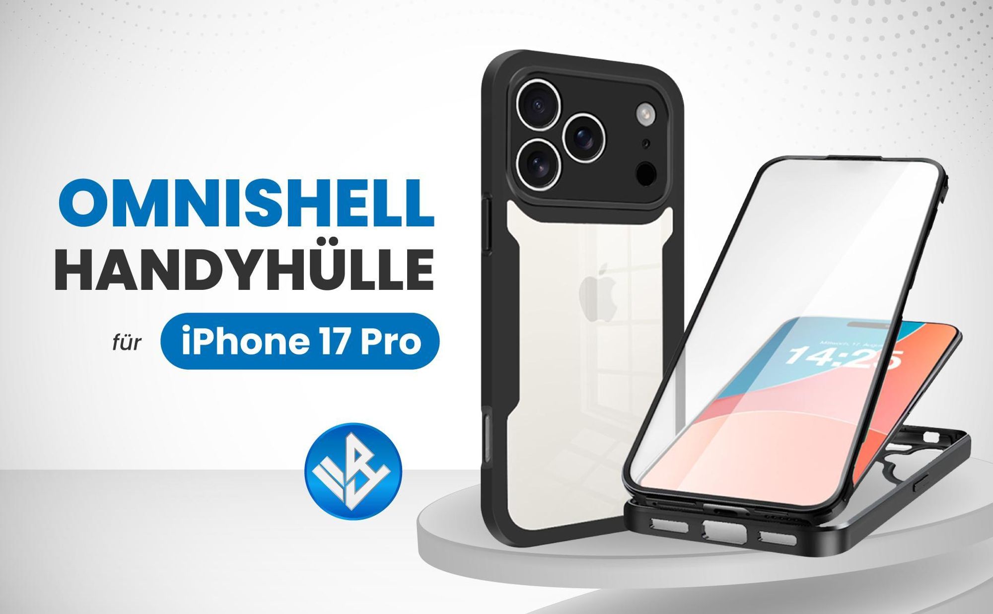Schwarze 360 Grad Hülle für Apple iPhone 17 Pro mit Kameraschutz