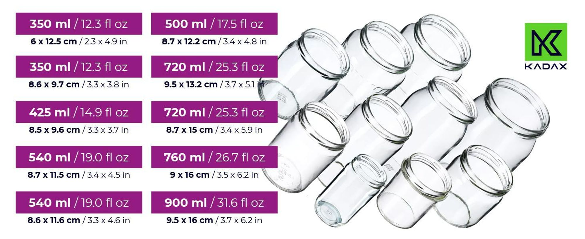 KADAX Einmachgläser mit Deckel "Raja", Einmachgläser, 300ml, 50 Stück, Deckel mit Bienenmuster