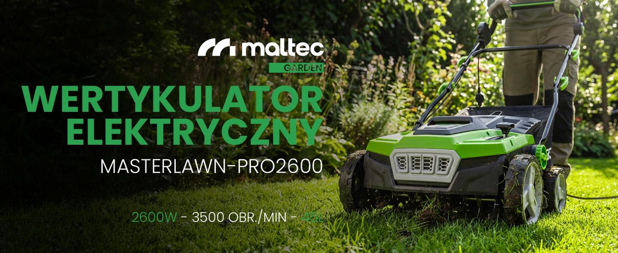 Elektryczny wertykulator kultywator areator do trawnika MalTec usuwanie mchu szerokość 38 cm 5 stopni wysokości pracy