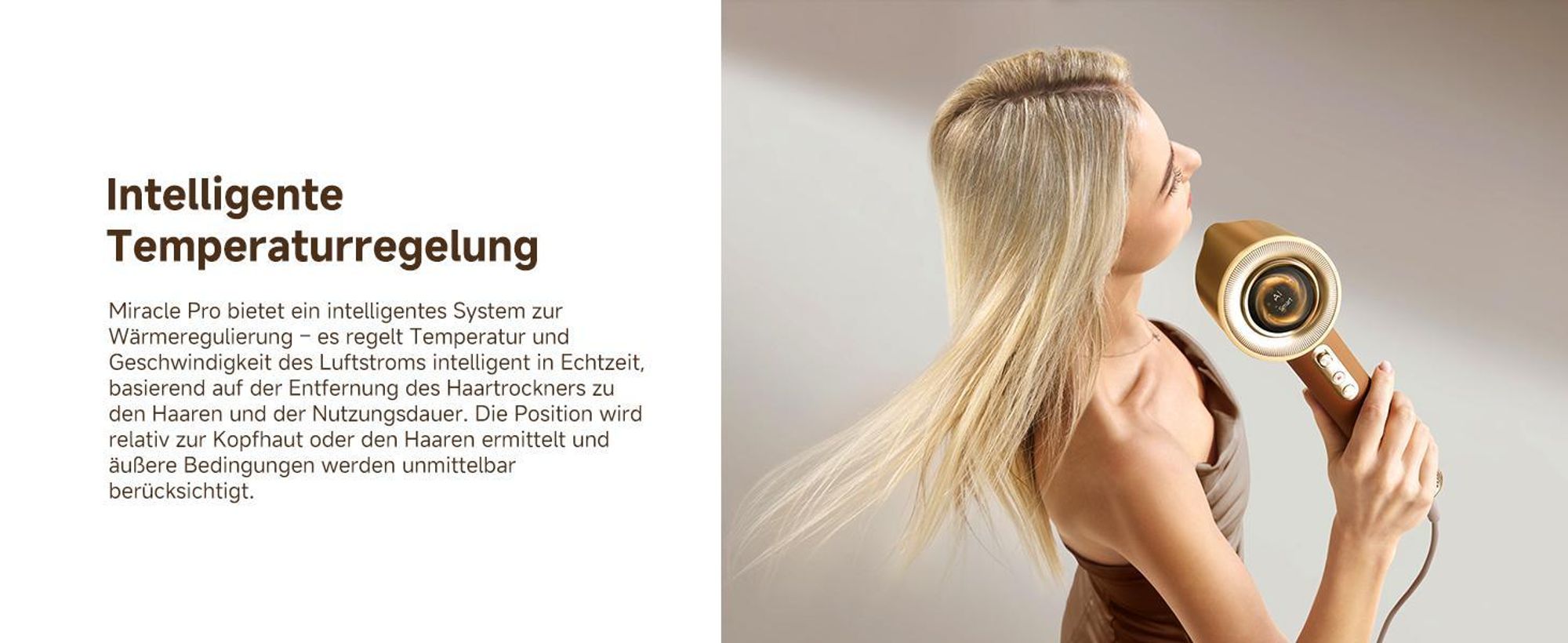 Dreame Miracle Pro Haartrockner,Rotlicht-Kopfhautpflege,Haarpflege mit negativen Ionen,130K U/min,4 Temperaturstufen,2 Gebläsestufen,Ledergriff,Gold