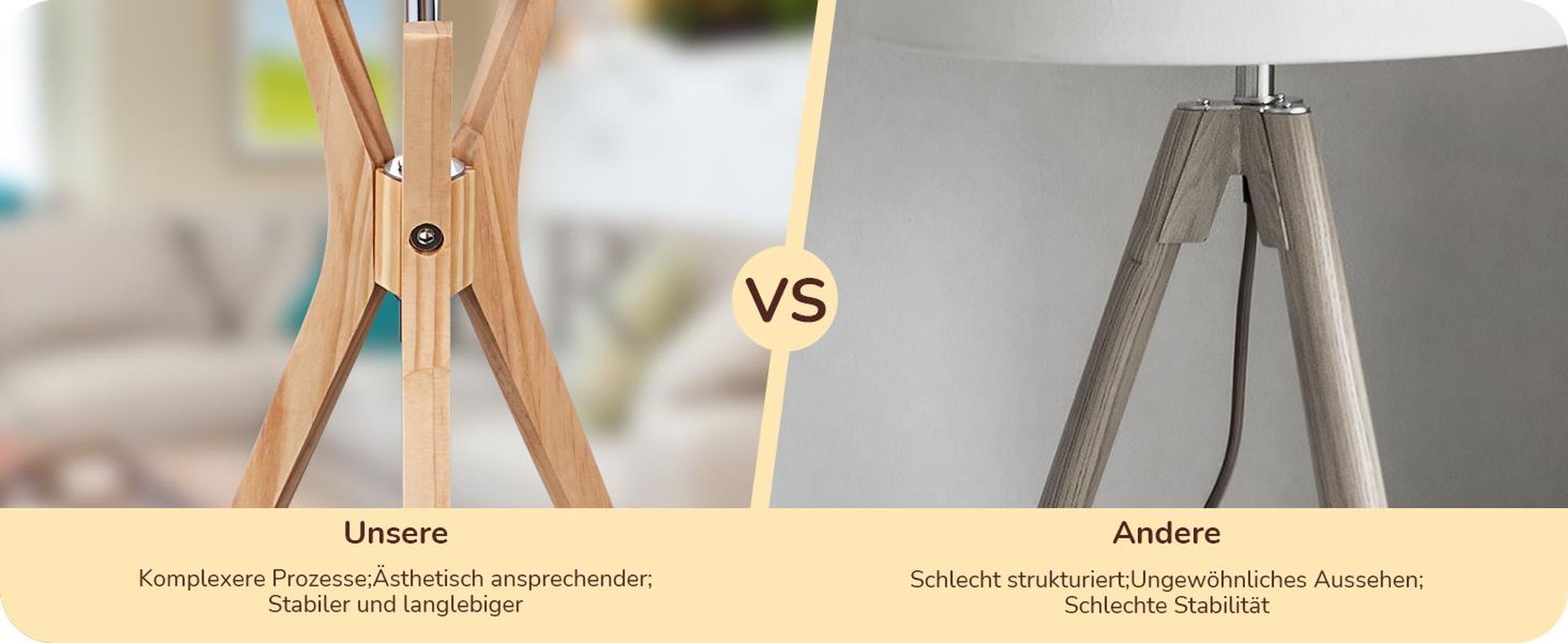EDISHINE Nachttischlampe Holz, LED Tischlampe mit Leinen Lampenschirm, Beige