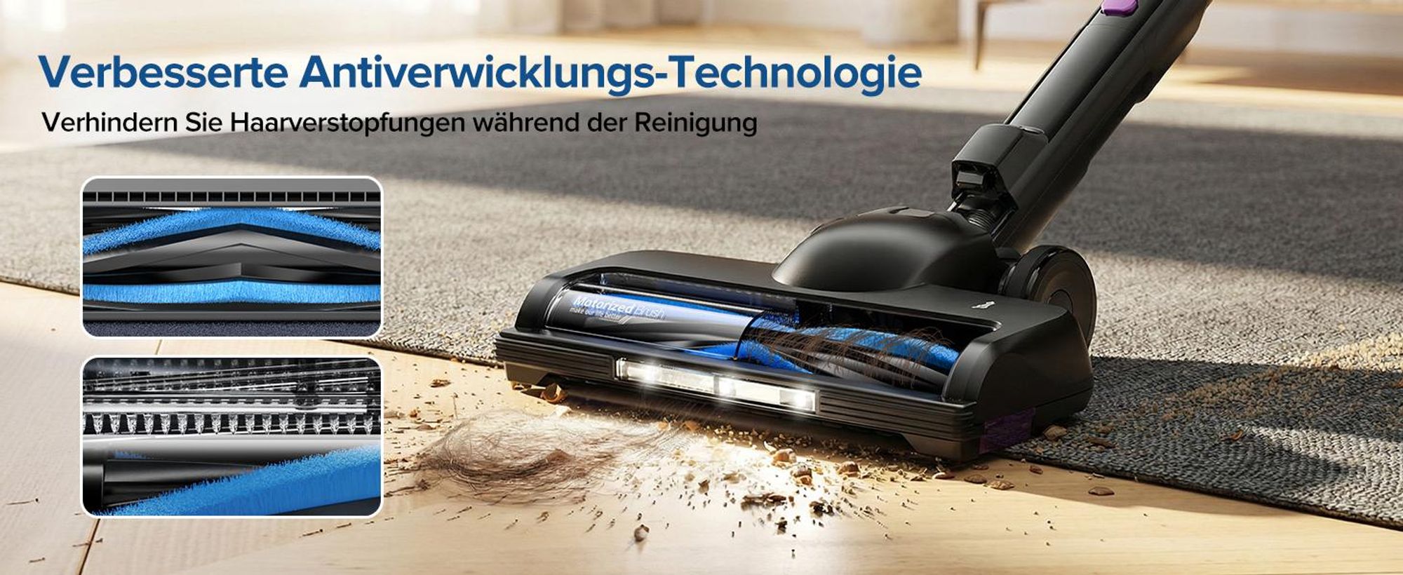 Lubluelu Akku-Staubsauger,85000PA/ 650W/70Min, Staubsauger Kabellos Mit Selbststehendes Design, Flexibles Biegegelenk, Anti-Tangle Bodenbürste,G30