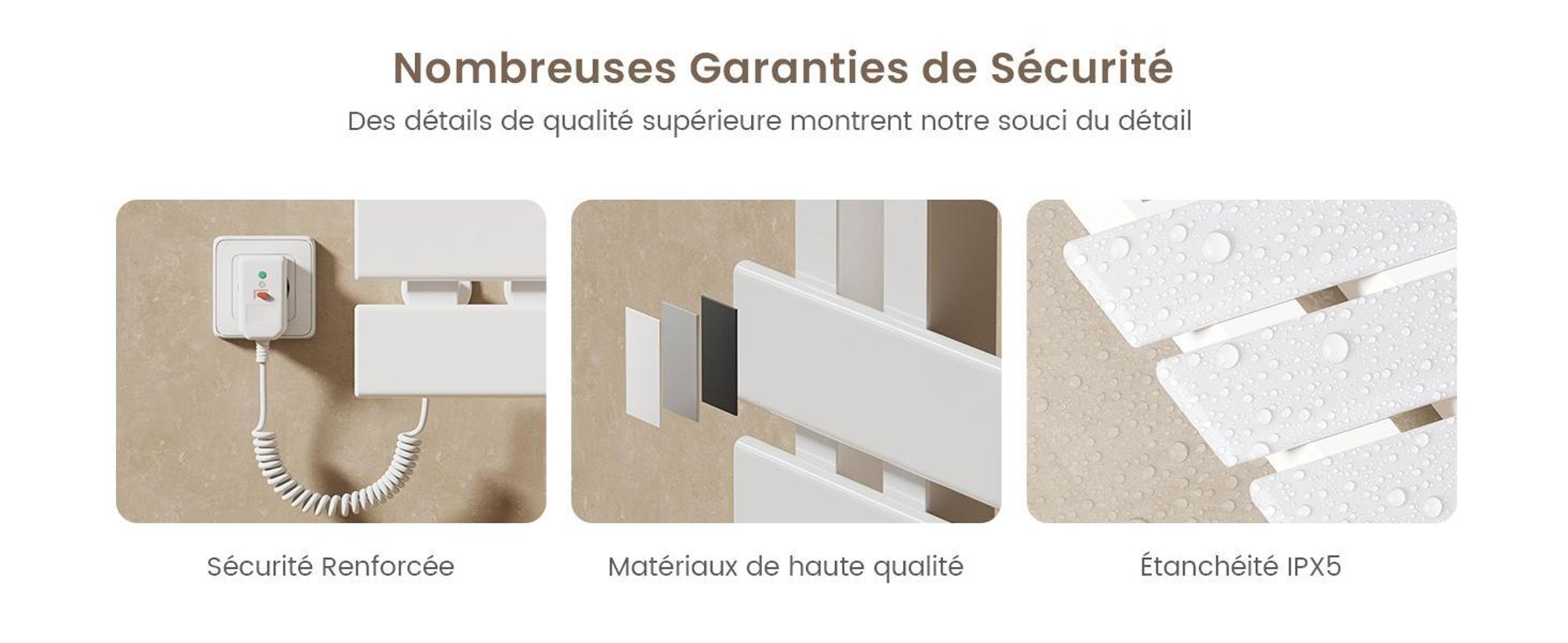 EMKE Sèche-serviettes électrique 1300X500mm 440W blanc, intelligent WiFi App, LCD tactile, Minuterie 1-9H, IPX5