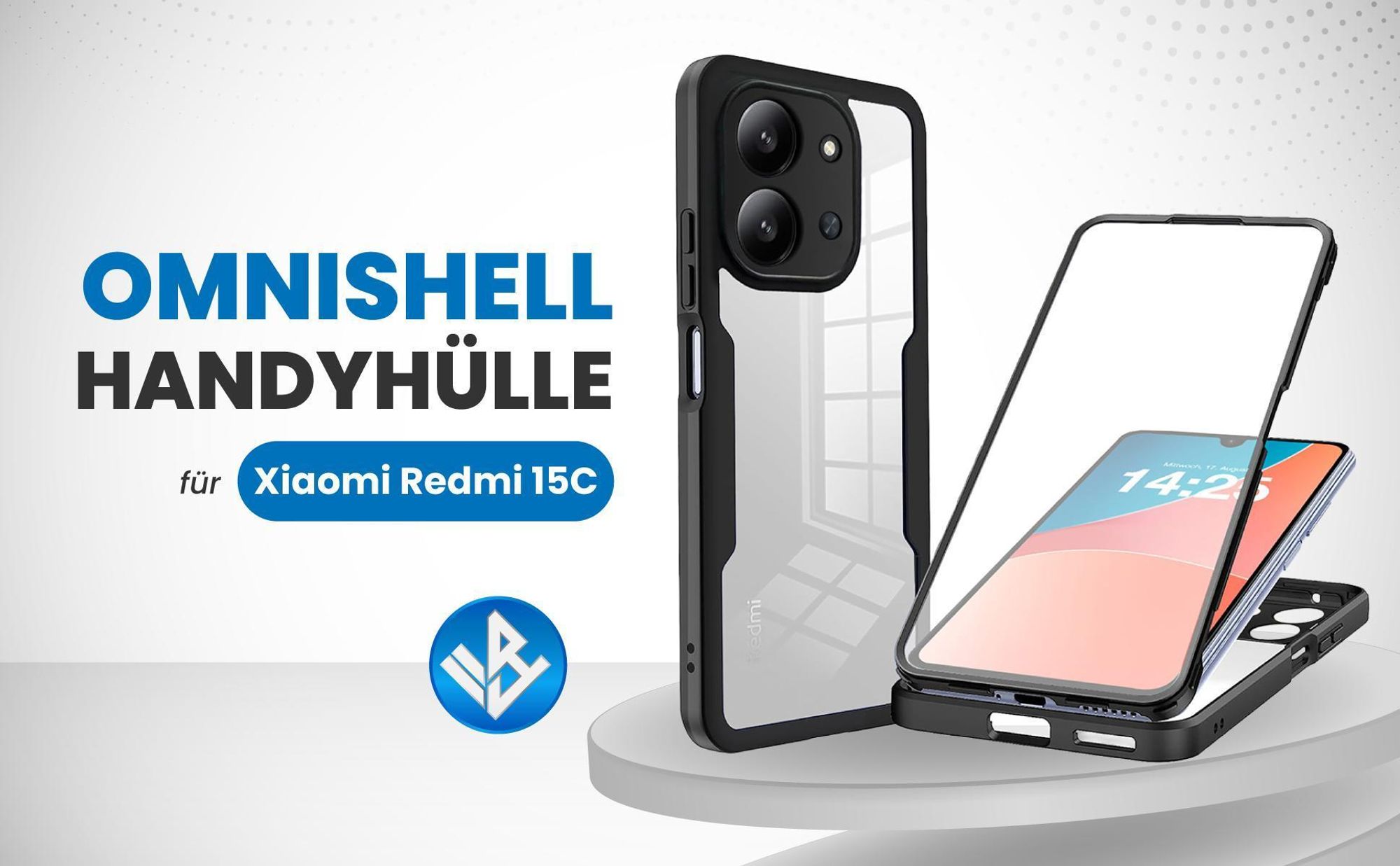 Schwarze 360 Grad Hülle für Xiaomi Redmi 15C mit Kameraschutz