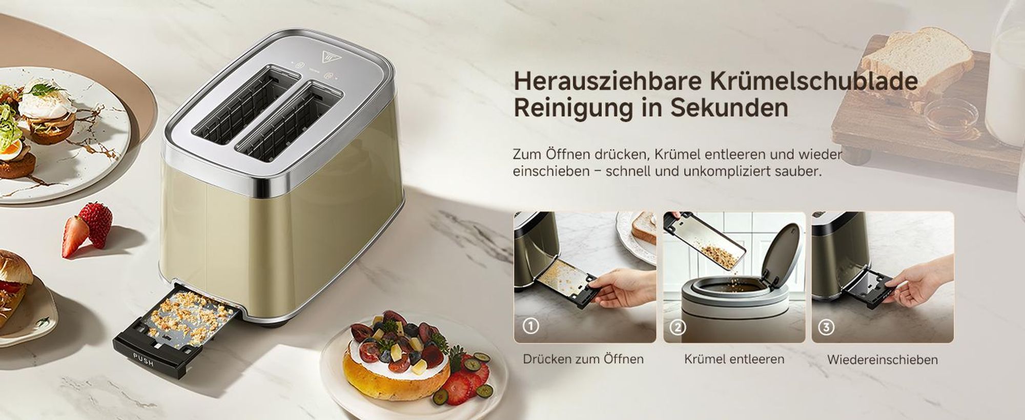 Dreame Smart Toaster 2 Scheiben,5,3-Zoll-IMD-Touchscreen,Motorisiertes Auto-Lift-Design,8 Brotprogramme&6 Bräunungsstufen,3 praktische Funktionen,Gold
