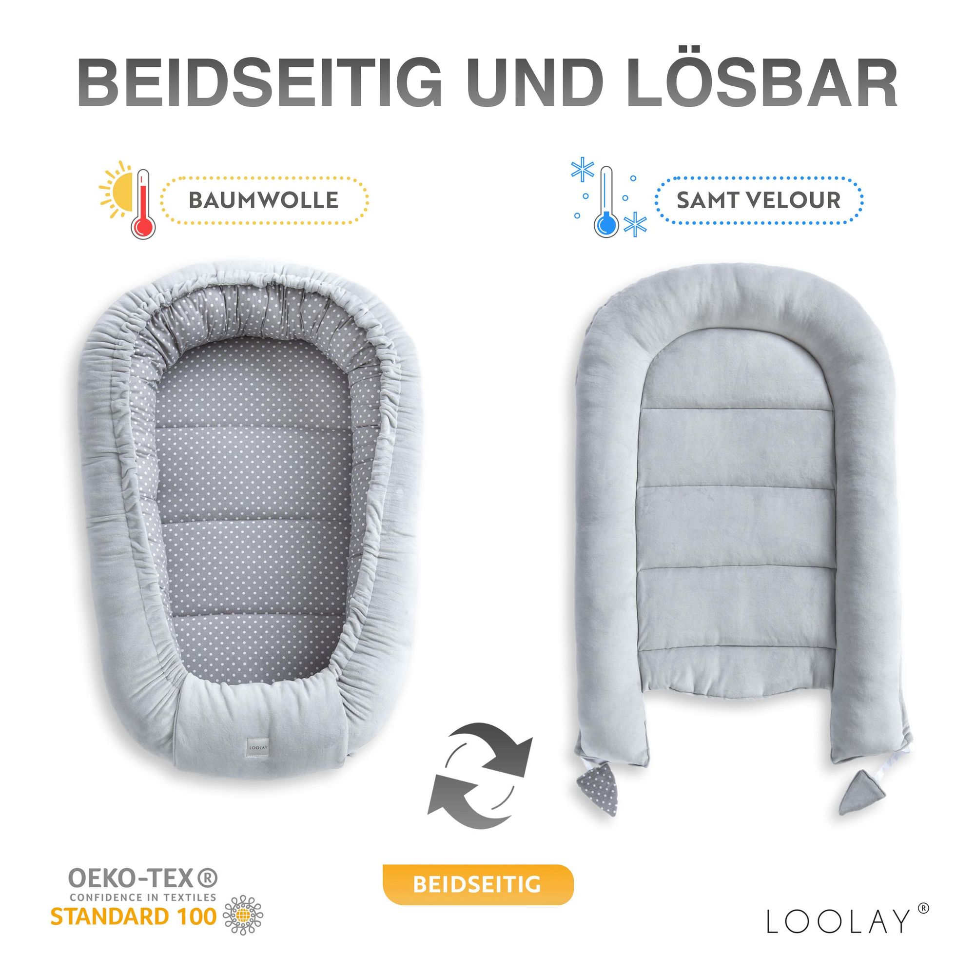 BABYNEST SET 5 tlg. BEIGE Samt Velour/ HASE EULE Baumwolle Nestchen