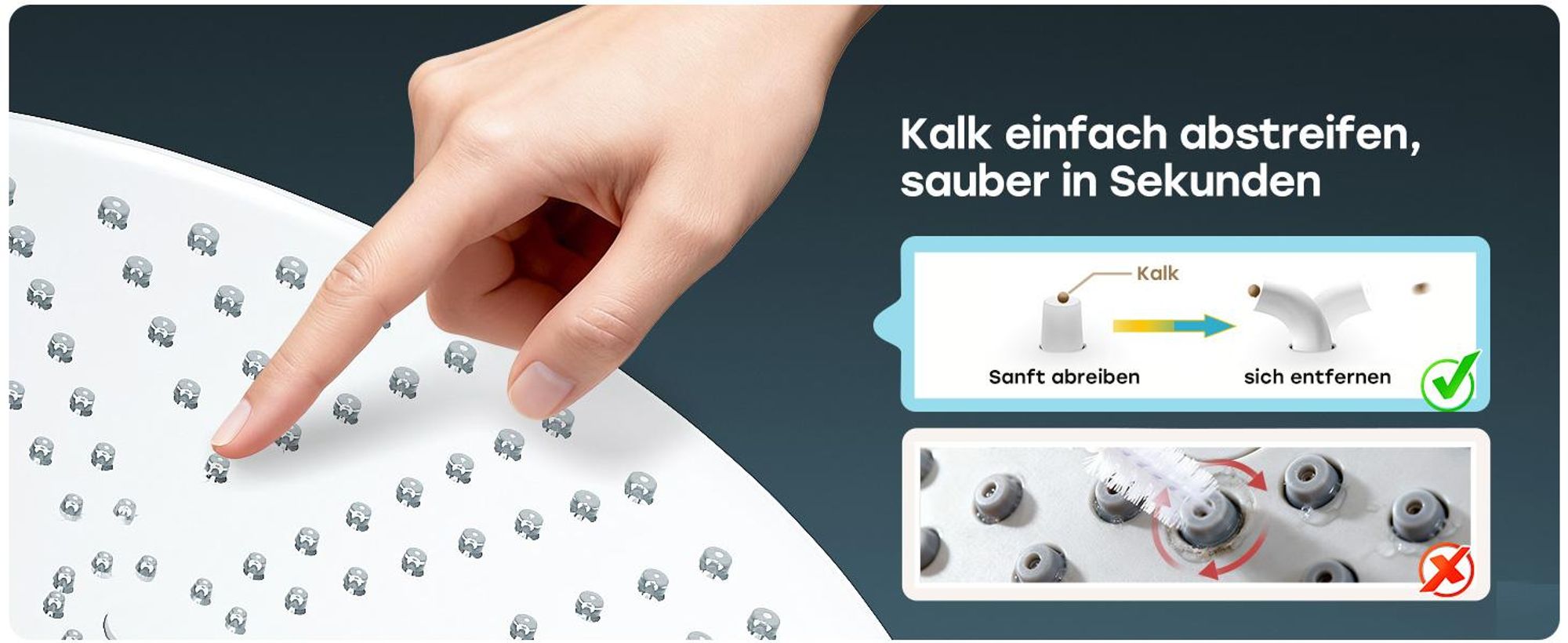 HOROW Duschset, 5 Modi Strahlarten Duschkopf, Regendusche Set Chrom mit Messing Ventilkern, Höhenverstellbar, große 25 cm Kopfbrause Rund