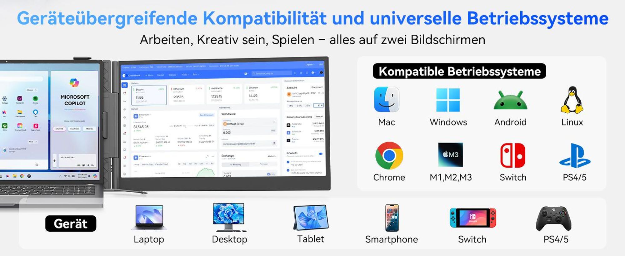 Blackview SCM8 15.6" Tragbarer Einzelner Monitor, 1920×1200 ultradünn Computerbildschirm(für 13-17,3" Laptops), 180° horizontal drehbar