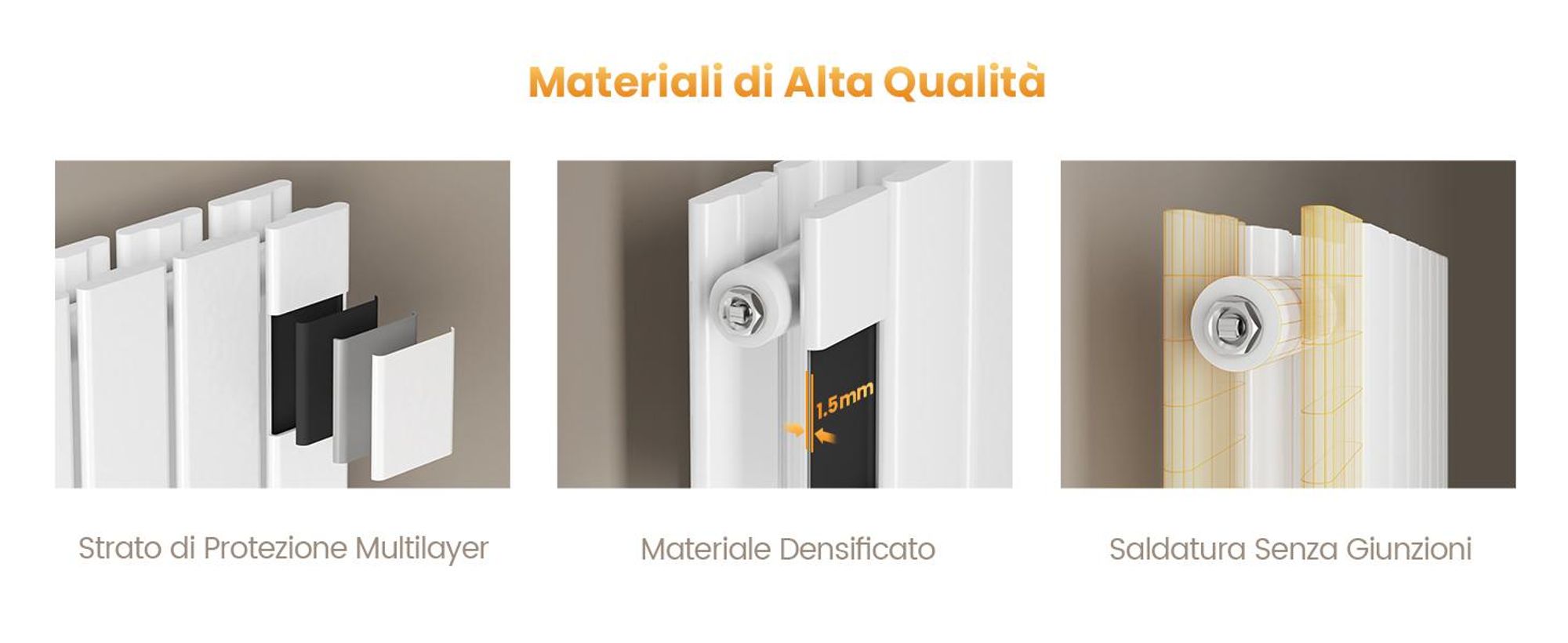 Radiatore EMKE Radiatore piatto Radiatore a pannello di design Bianco Doppio strato verticale 1600x 300 mm 966W senza elemento riscaldante