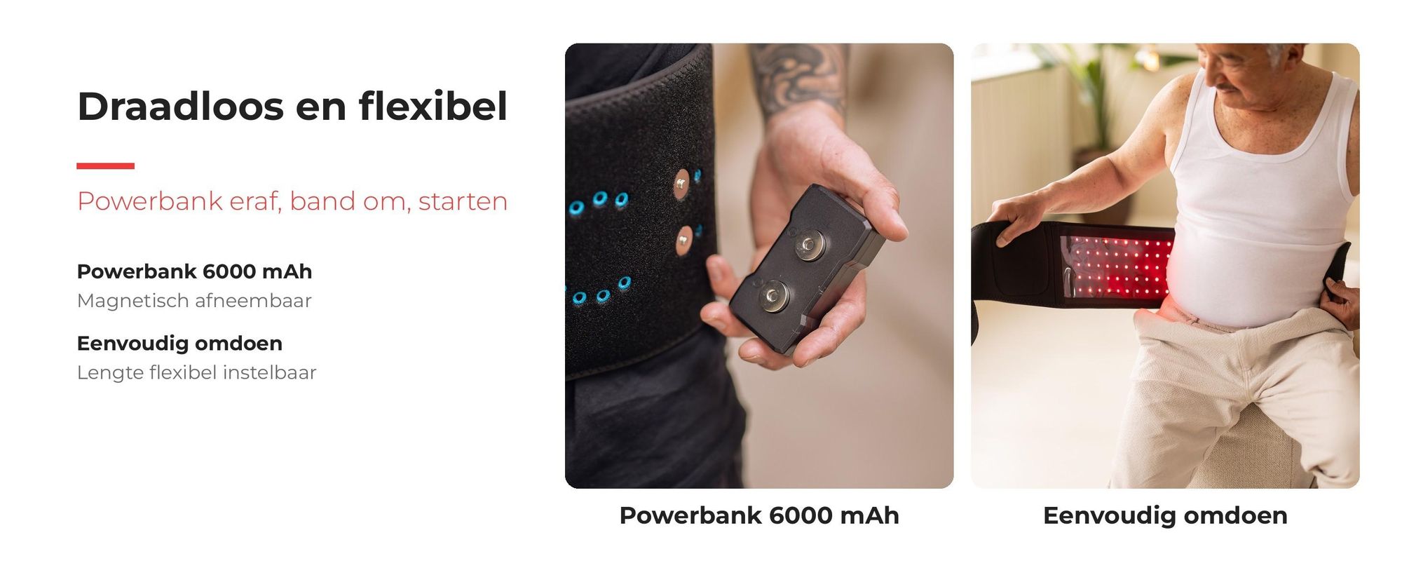 Draadloos en flexibel: magnetische powerbank van 6000 mAh, band eenvoudig om te doen