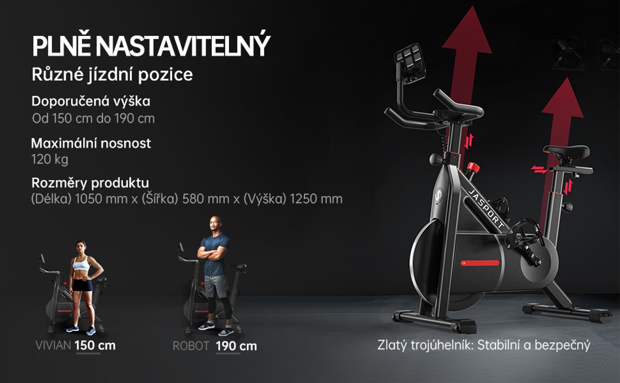 JASPORT C3 – chytrý speedbike do bytu, magnetický odpor, tichý rotoped, 7,5kg setrvačník, aplikace s video tréninky