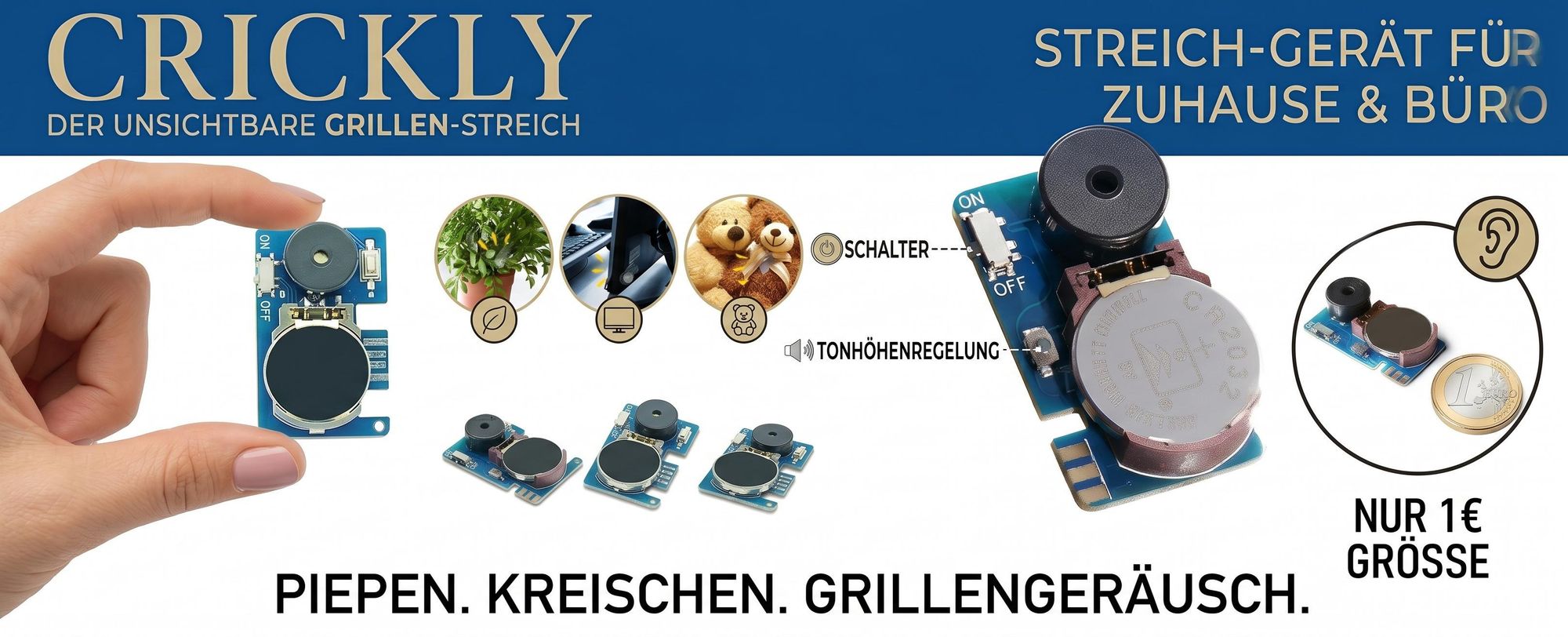 Ultrakleiner Grillen Geräuschmacher Prank, Grillenstreich Piepser Prank Gerät - CRICKLY
