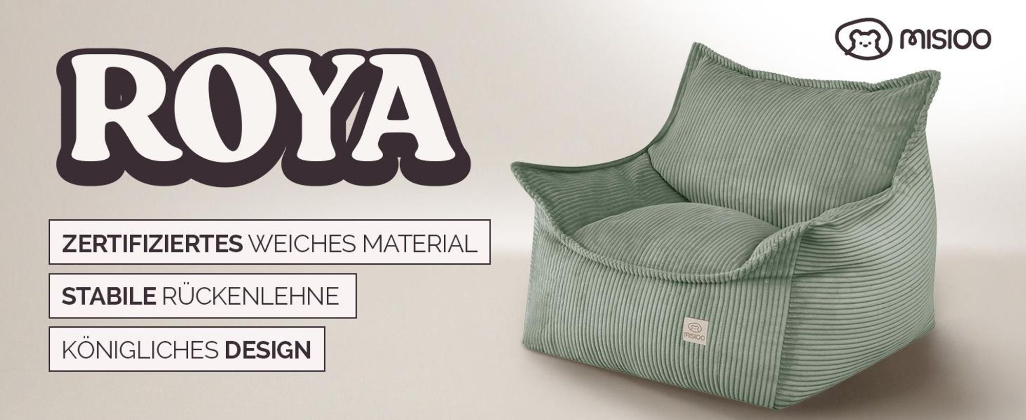 MISIOO Kinder Sessel Roya Cord – Kindersessel für Kinderzimmer, Weicher Sitzsack Kinder, Bodensessel Bean Bag Sofa, Premium Cord , 80x73x58 cm