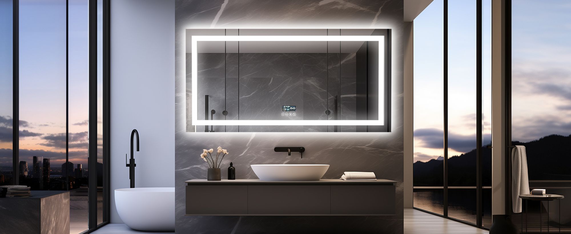 WISFOR LED Badspiegel mit Bluetooth Lautsprecher, 140×70cm Badezimmerspiegel mit Beleuchtung 3 Lichtfarbe, LED Wandspiegel dimmbar beschlagfrei