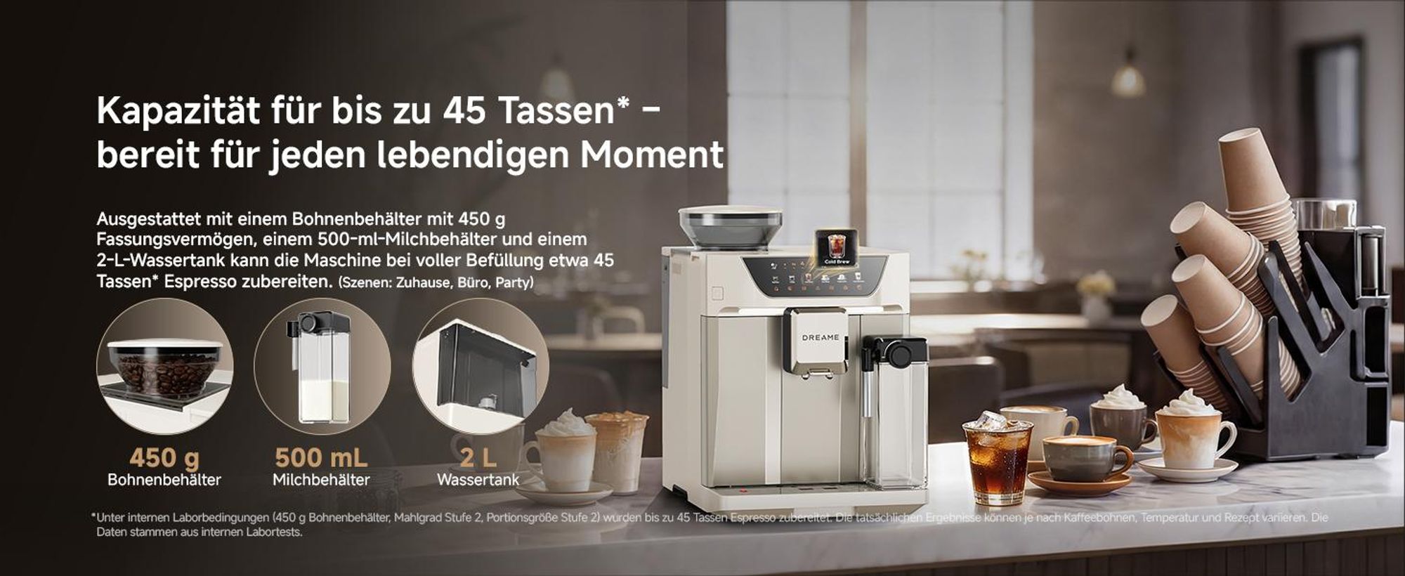 Dreame Ecceluxe™ Master FCM60 Espressomaschine,Intelligentes Mahlwerk,19 Bar,6 Getränke,92 °C Extraktion,abnehmbare Brüheinheit,Selbstreinigend,Creme