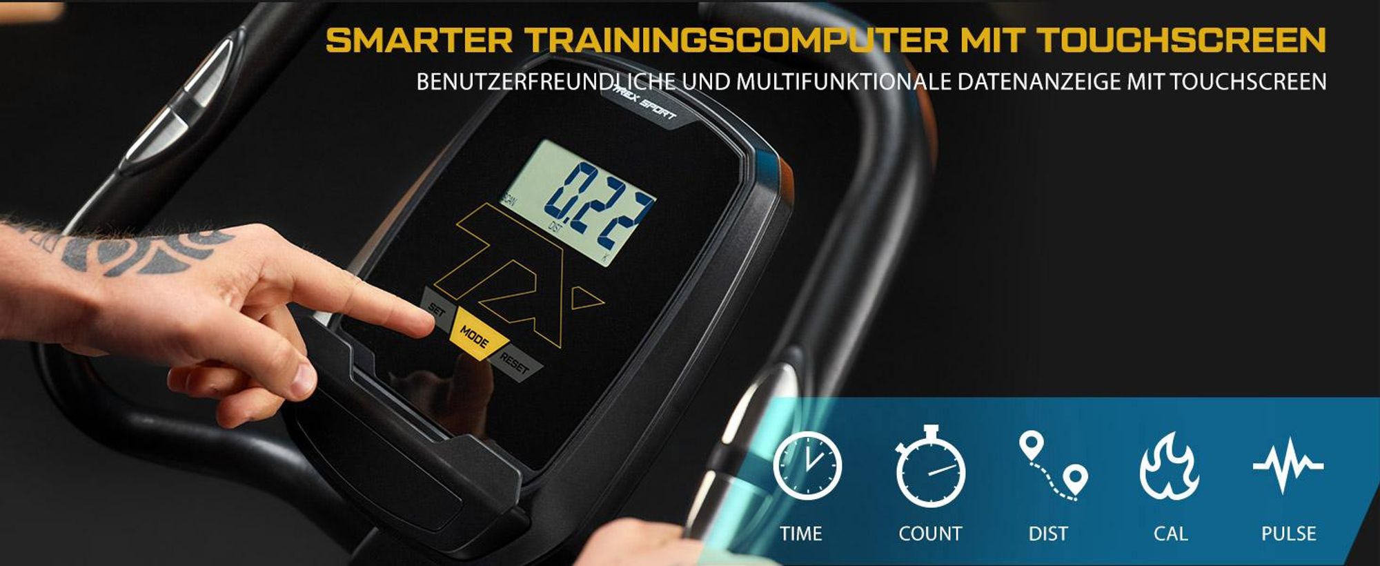 TREX SPORT Heimtrainer Fahrrad TX-500MB IRON | Fitnessbike, 14 Widerstandsstufen, LCD-Display, Pulssensoren | leise, ergonomisch, bis 125kg | Schwarz
