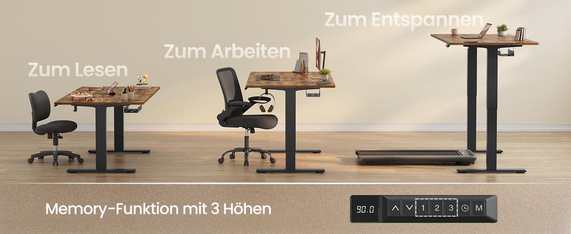 VASAGLE Höhenverstellbarer Schreibtisch, 160 cm, USB-C-Anschluss, Ablage für Steckdosenleiste, Erinnerung bei langem Sitzen, 3 Speichertasten