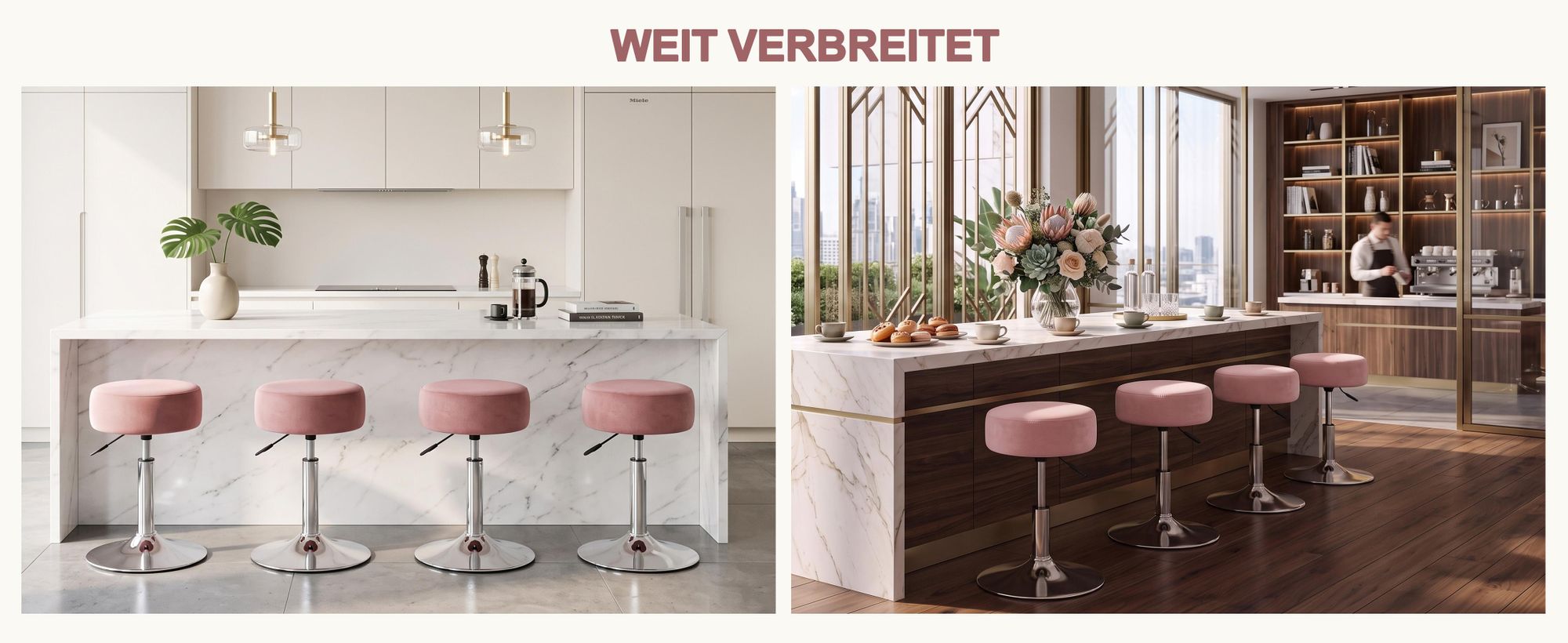 Duhome Drehhocker Höhenverstellbar Schminkhocker aus Samt Sitzhocker mit Polsterung Barhocker Drehbar für Schlafzimmer Wohnzimmer Bistro, Rosa