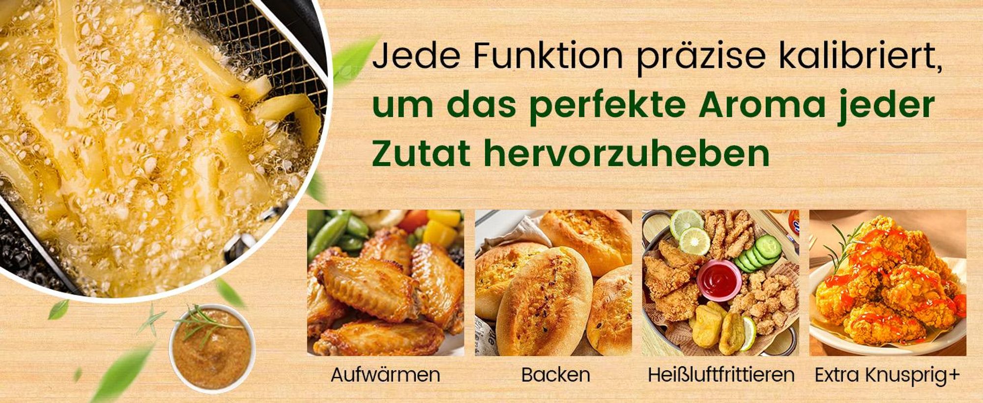 GTPLAYER Airfryer, Multifunktionale Heißluftfritteuse 4 Liter mit mit Easy-View-Fenster, Glasbehälter, Hi-Fry, automatische Abschaltung, digital