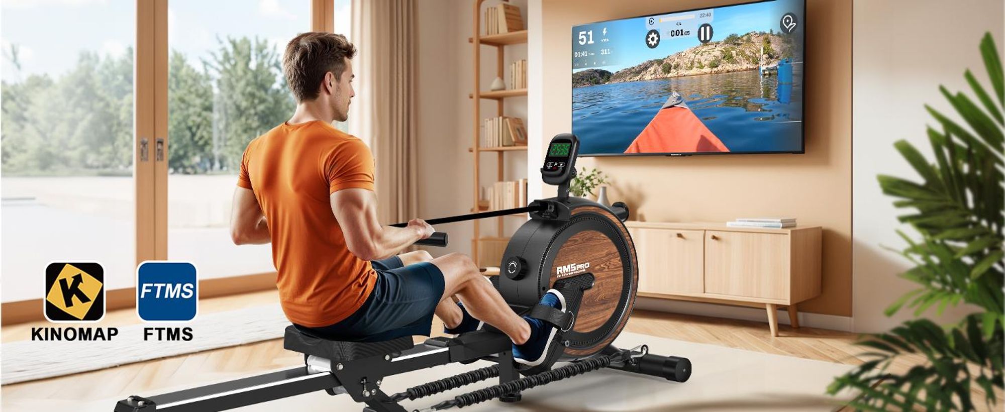 VOWVIT Heim-Rudergerät magnetischer Widerstand, Bluetooth, Tablet-Halterung, bis 160 kg
