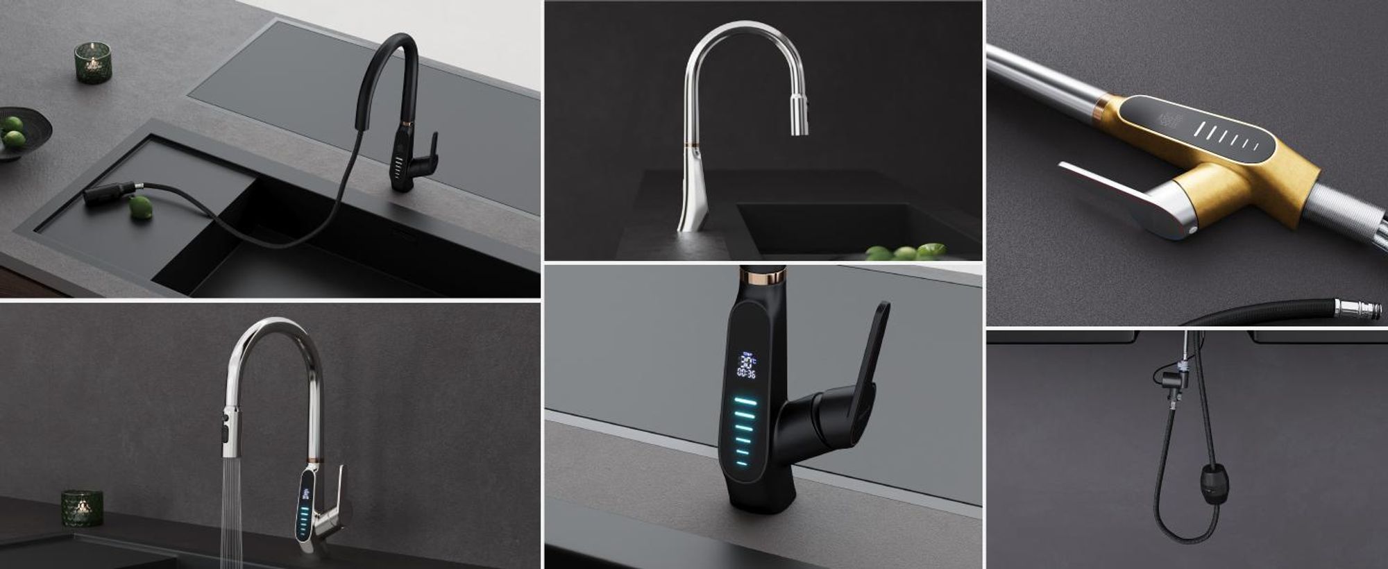 Mai & Mai Wasserhahn Küche Küchenamatur ausziehbar 360° drehbar 3 Wasserstrahl-Modi LED-Digitalanzeige Küchenwasserhahn Spültischarmatur Schwarz 8085