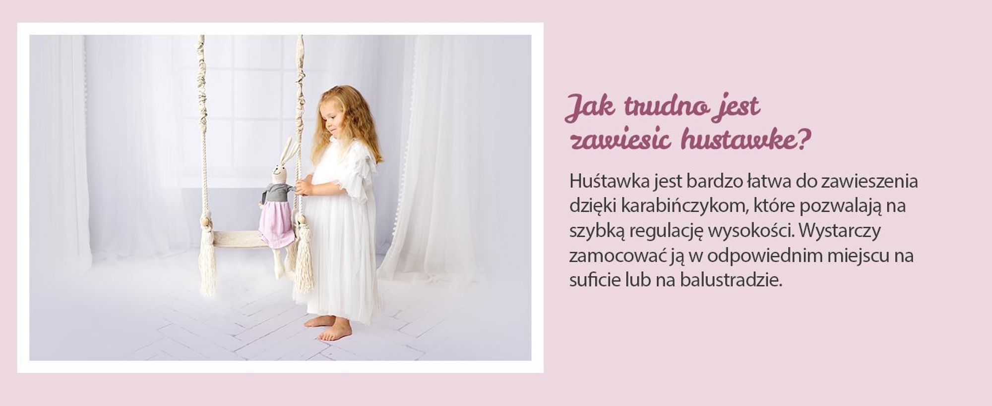 Create for you® - Drewniana Huśtawka dla Dzieci z Liną Bawełnianą Bezpieczna - Bujak Dziecięcy, Siedzisko Indoor Miękki Materiał, z Regulacją Wysokości - Beż