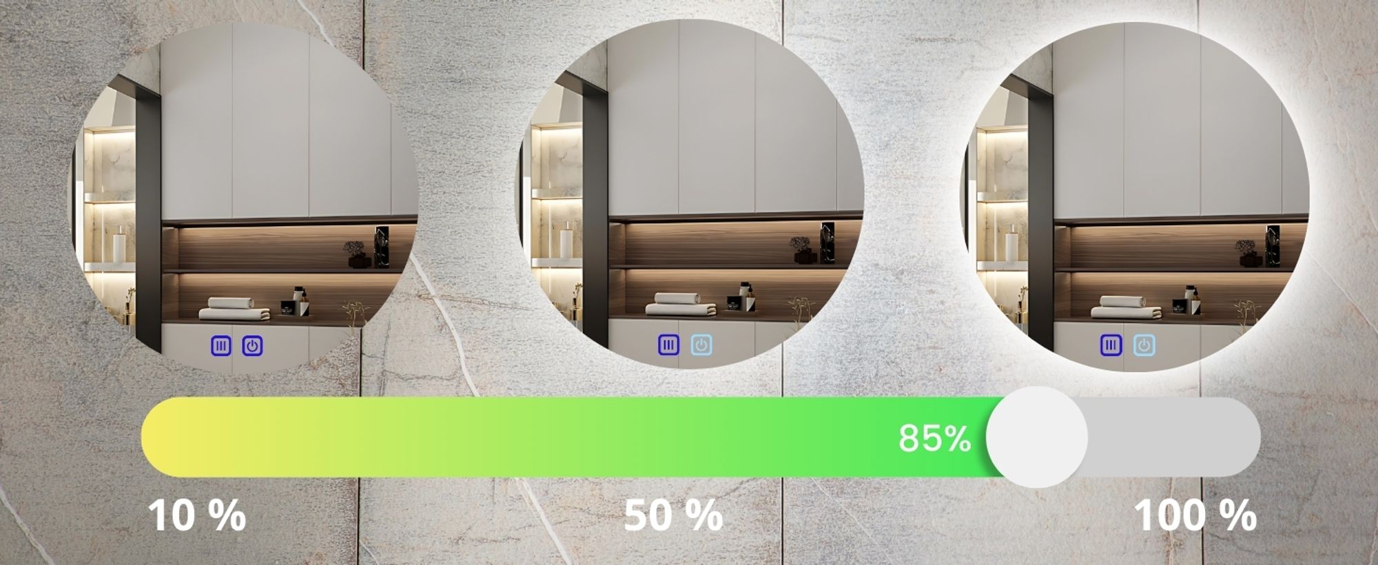 LED Badezimmerspiegel Rund 80 cm – Badspiegel mit LED Beleuchtung, Touch-Schalter, Anti-Beschlag, 3 Lichtfarben, Dimmbar, Modern – SAVE HOME