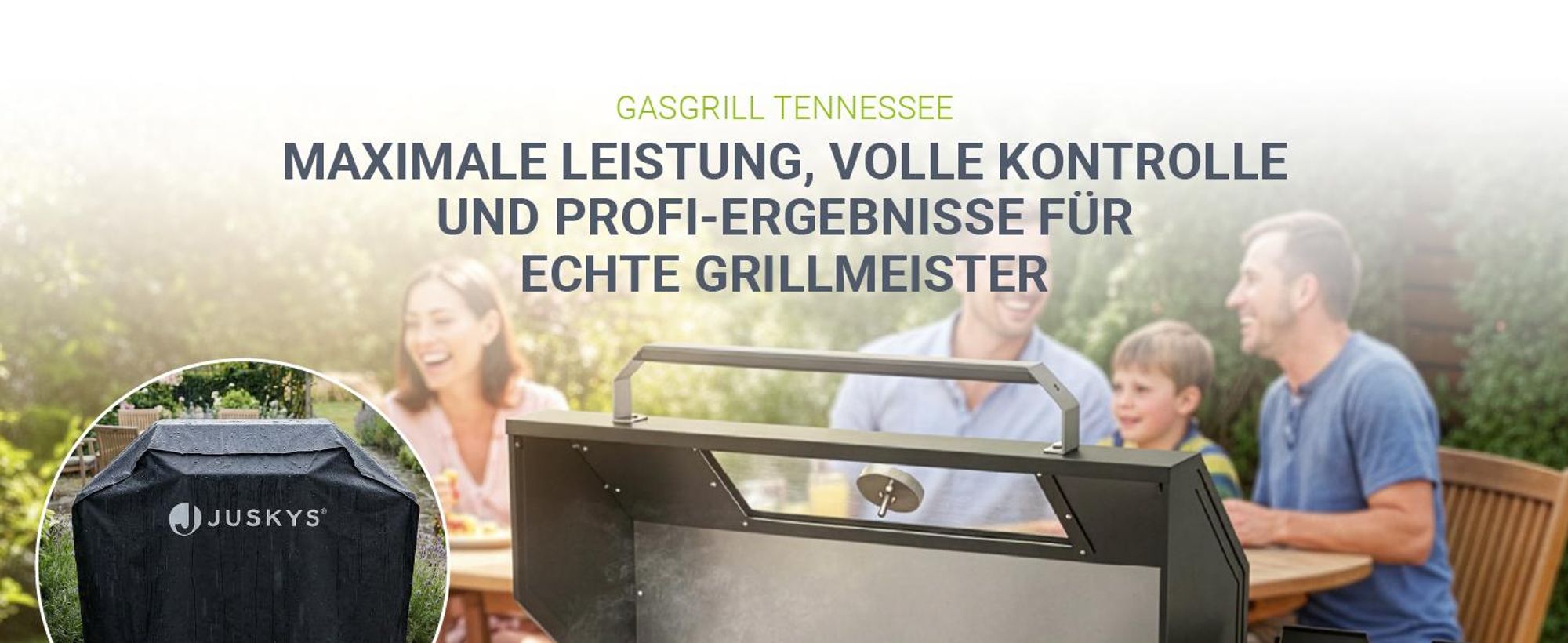 JUSKYS® Gasgrill Tennessee 6+1 mit Edelstahlbrennern & LED-Regler und Sichtfenster