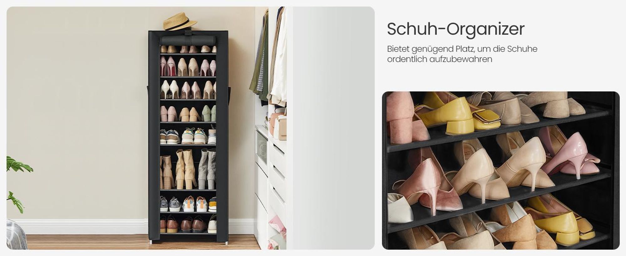 SONGMICS Schuhschrank 10 Ebenen Schuhregal 160x58x28 cm schwarz