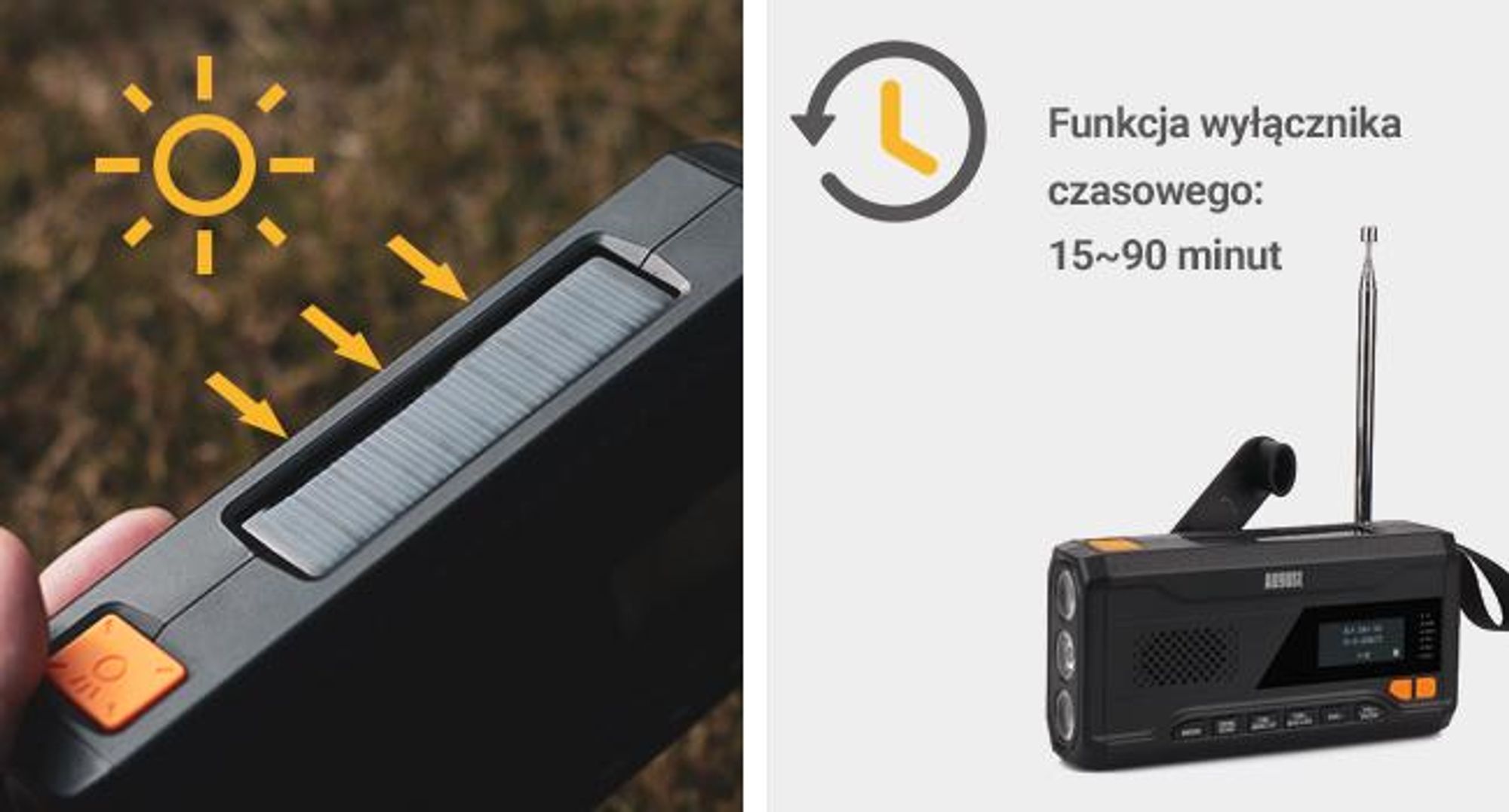 Ręczna korba DAB+ FM Radio Solar Akumulator słoneczny Powerbank Bluetooth - August MB290