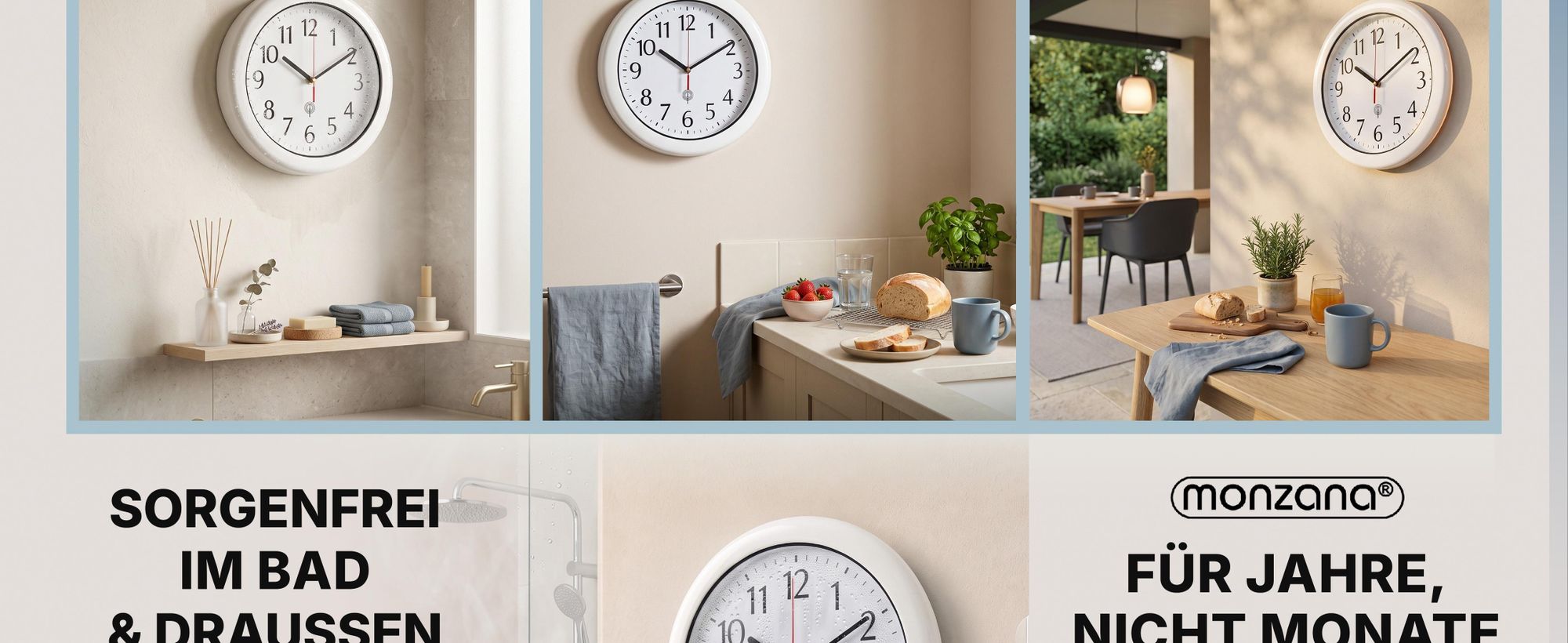MONZANA® Wanduhr Funk Wasserdicht Groß 30cm Modern mit Batterien Küchenuhr Analog Zeitumstellung automatisch Haushalt Funkuhr Weiß
