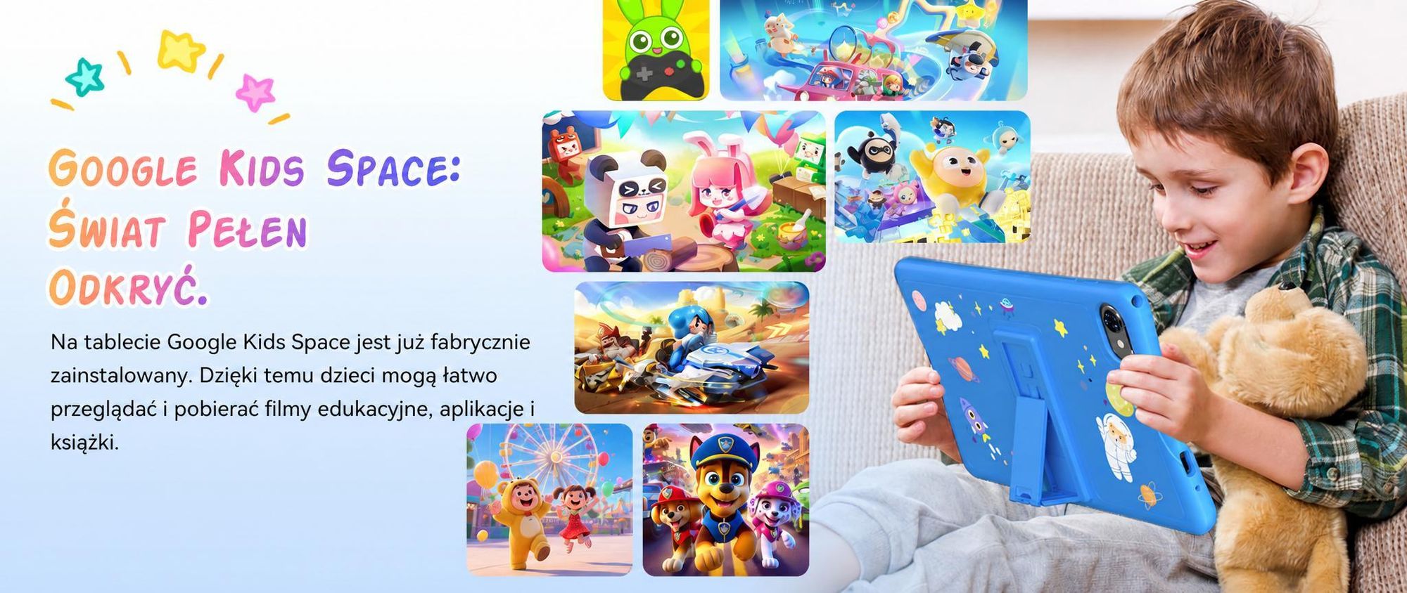 Tabwee K10 Kids 10.1" Blau Tablet, Google Kids Space, 4GB RAM+64GB ROM, Android 15 WiFi Tablet für Kind mit Kindgerechte Hülle und Stift, 5000mAh