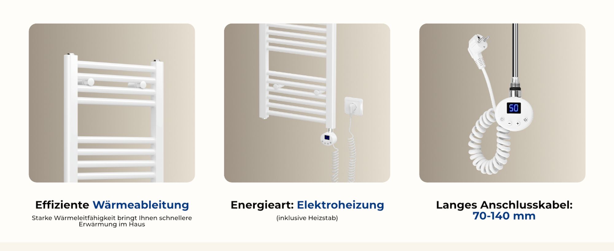 Heilmetz Badheizkörper Elektrisch 100 x 40 cm 300W Handtuchwärmer  Handtuchheizkörper Heizkörper Handtuchtrockner Weiß