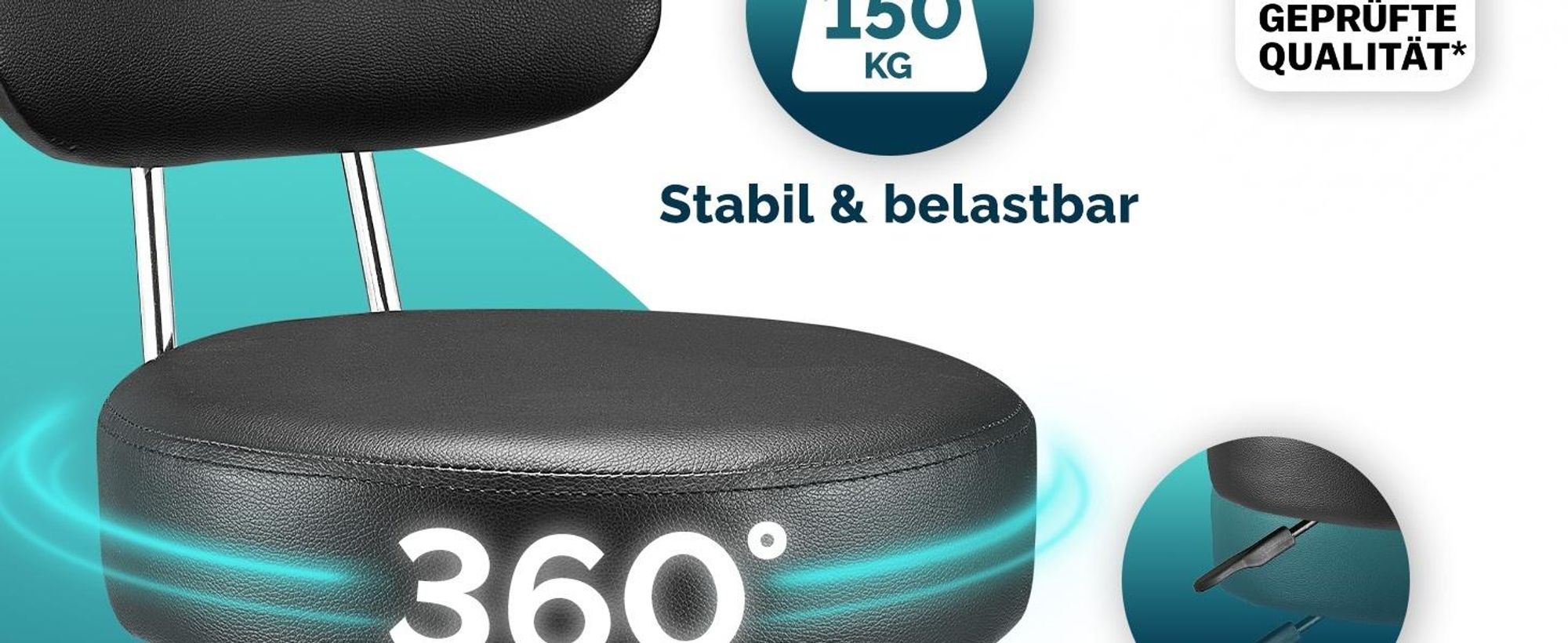 CASARIA® Rollhocker mit Lehne Höhenverstellbar 10cm Polsterung 360°C Drehbar 46-60cm Sitzhöhe Büro Küche Bürohocker Drehhocker Arbeitshocker Hocker Weiß