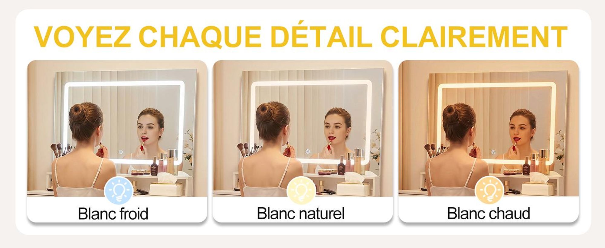 Coiffeuse avec Miroir et Tabouret avec Éclairage LED et Prise  3 Couleurs de Lumière Réglables, 2 Tiroirs, Panneau en Bois Composite, 80×40×140cm