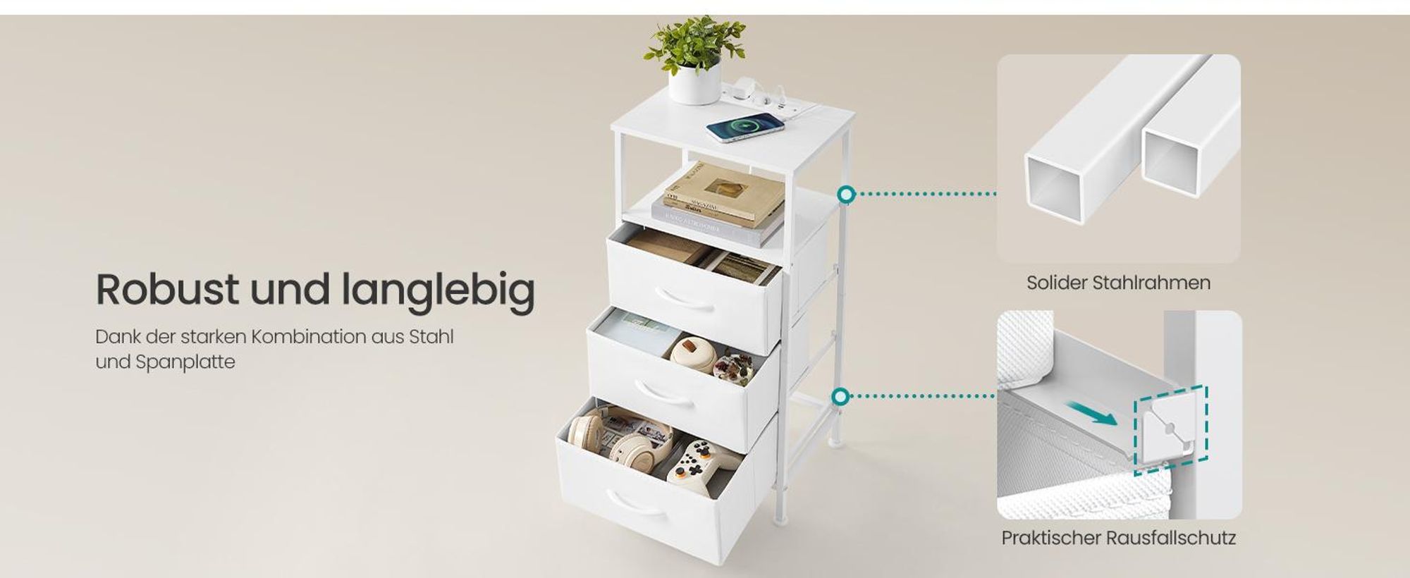 SONGMICS BELLAH Kollektion - Nachttisch mit Ladestation, Beistelltisch mit App-gesteuerter, einstellbarer LED-Beleuchtung, 1 offenes Fach