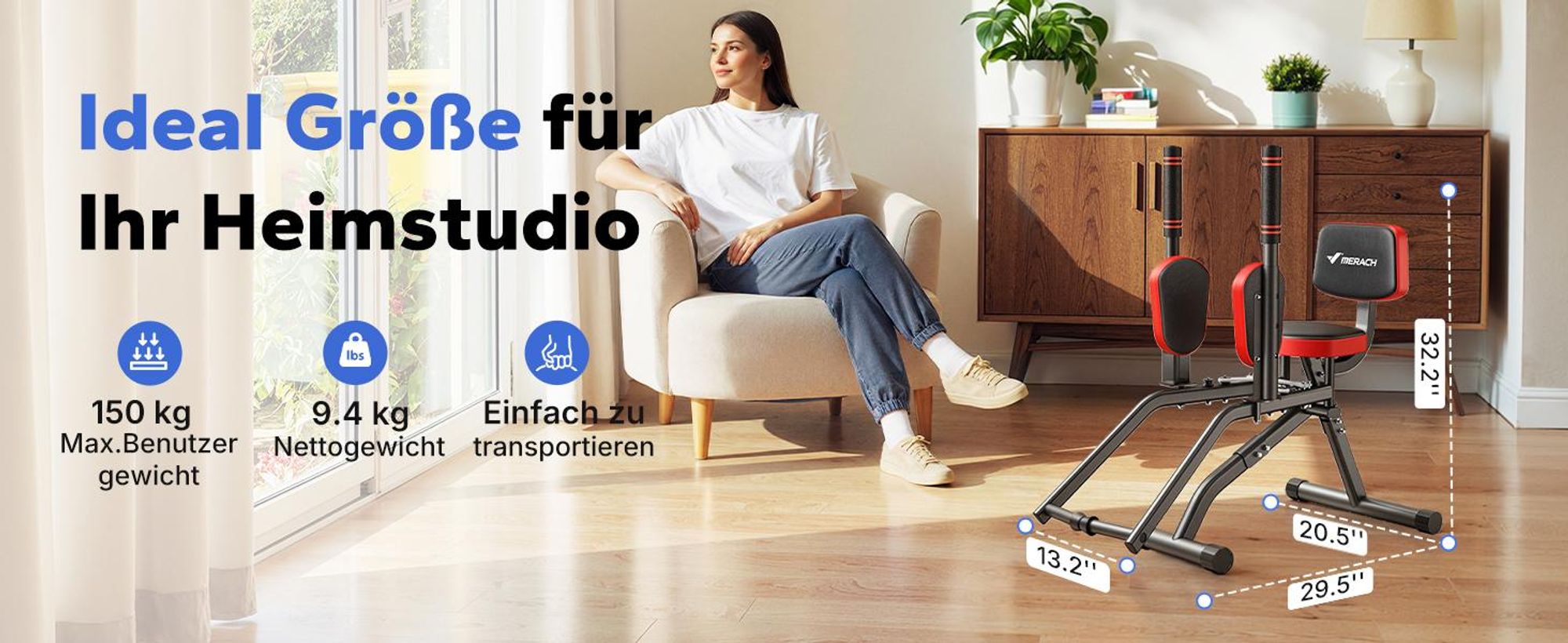 Hüftabduktor, 3-in-1 Heimtrainer für Brust, Po & Beine, Po-Trainer, Beintrainer, Hüfttrainer, bis zu 150 kg Merach