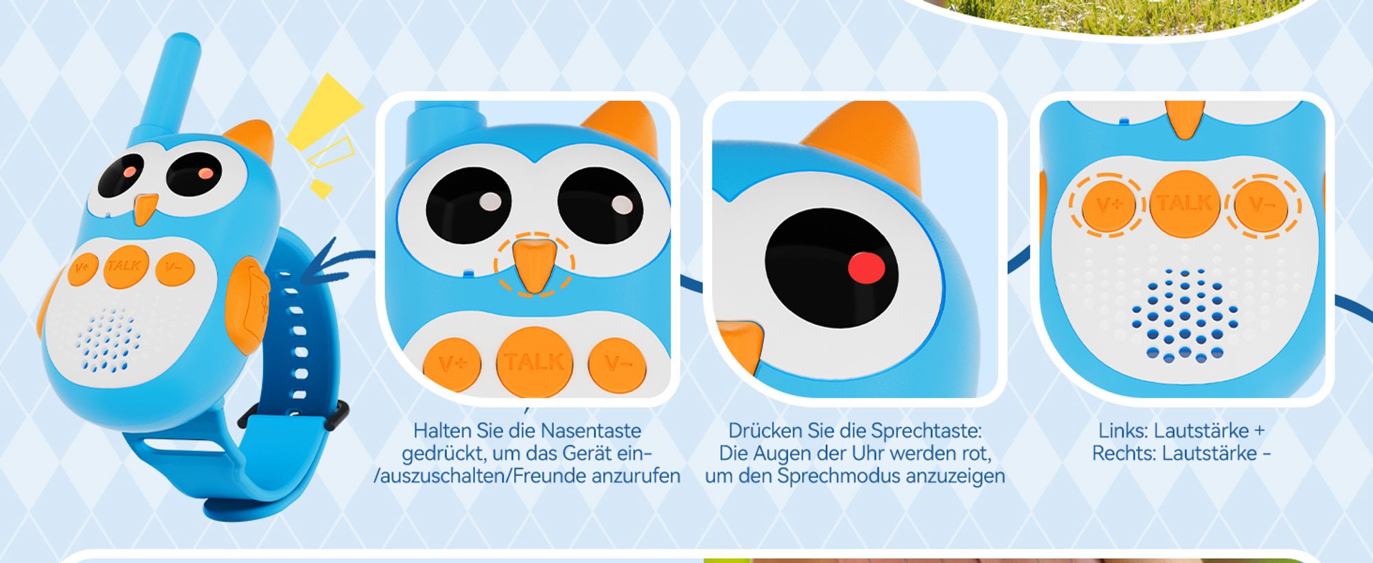 Retevis RT30W Walkie Talkie Kinder, Aufladbar Spielzeug ab 4-12 jahre, Cartoon-Eule Walky Talky Geschenke für Kinder, Camping Familienspiel