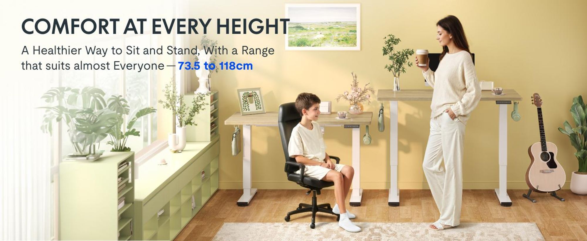 FLEXISPOT EN1 Höhenverstellbarer Schreibtisch EU 160x80cm, 25MM Einteilige Tischplatte, 100 kg Tragkraft, 4 Memory-Funktion, Natur-Eiche Optik