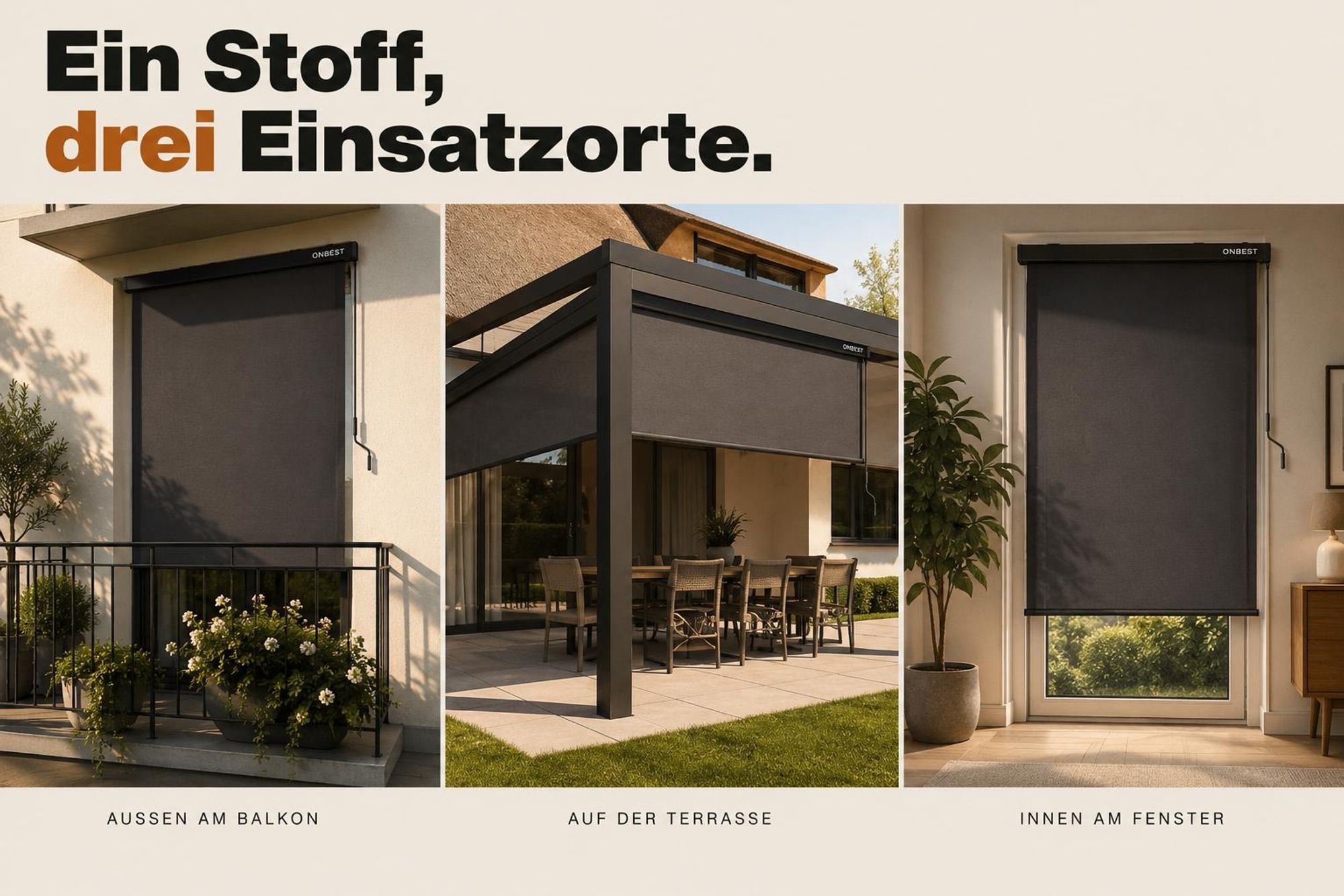 ONBEST Senkrechtmarkise | ohne Bohren | inklusive Montagematerial | Handkurbel | 250 x 160 cm | Wetterfest | Außen