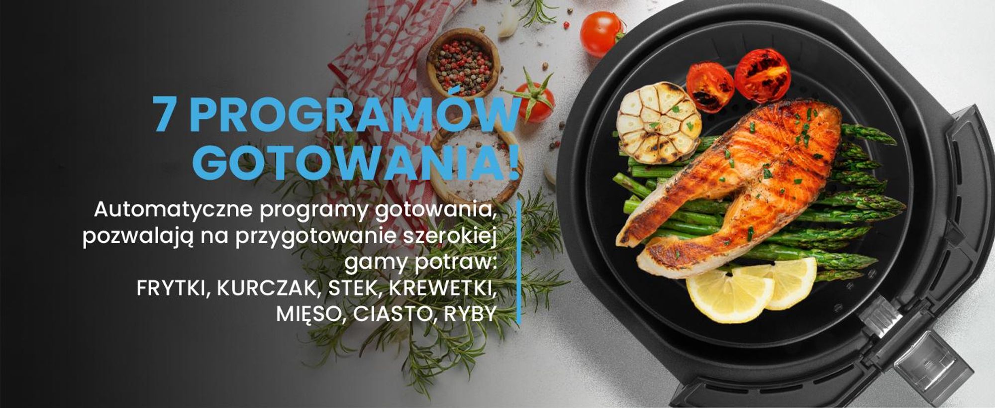 Frytkownica beztłuszczowa z pojemnikiem 4,3 litra i siedmiowa programami