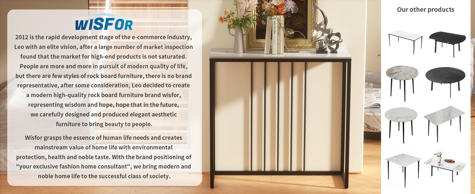 WISFOR Konsolentisch Marmor Flurtisch Dekotisch Sideboard Beistelltisch mit Metallrahmen Wohnzimmer Eingangsbereich