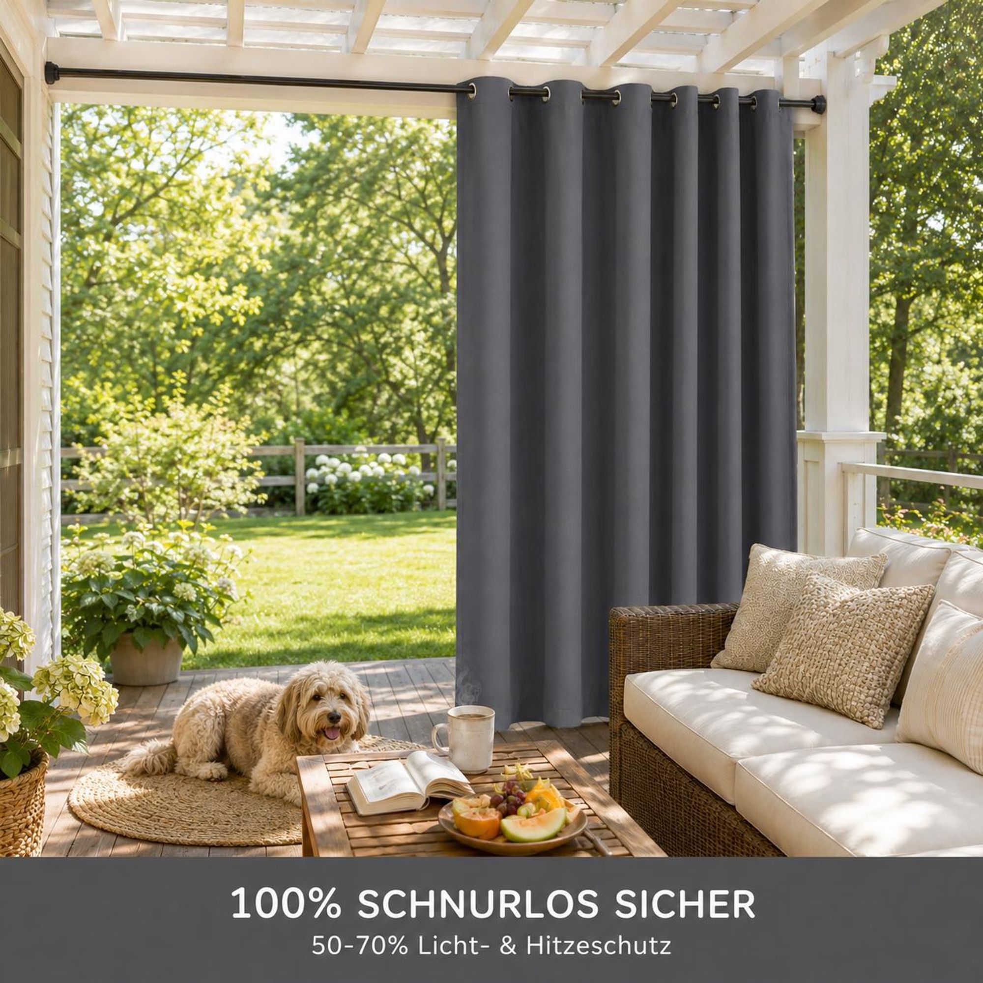 1x Garden Outdoor Vorhang Wetterfest Mit ösen Wasserdicht extra breite Privatsphäre UV-Schutz für Balkon Terrasse Patio Pavillon, 180x243cm,Dunkelgrau