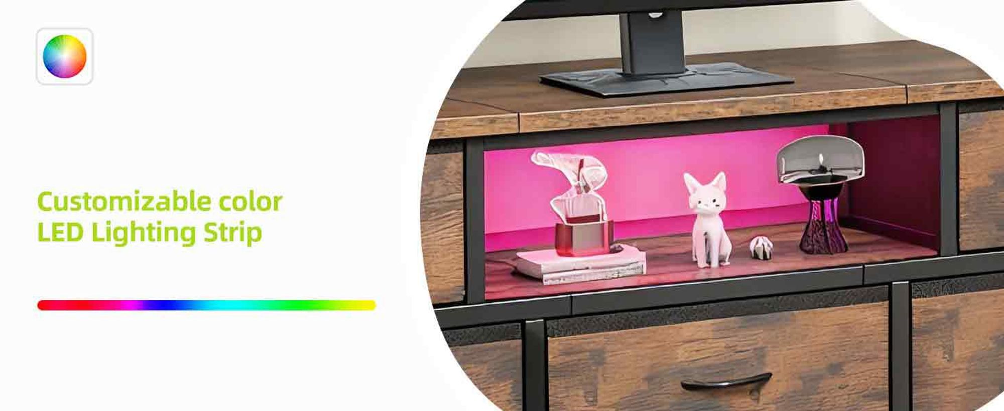 TV-Schrank, TV-Ständer Fernsehschrank, mit 5 Schubladen und LED, für Fernseher bis zu 55 Zoll, 160 x 35 x 55 cm, Braun