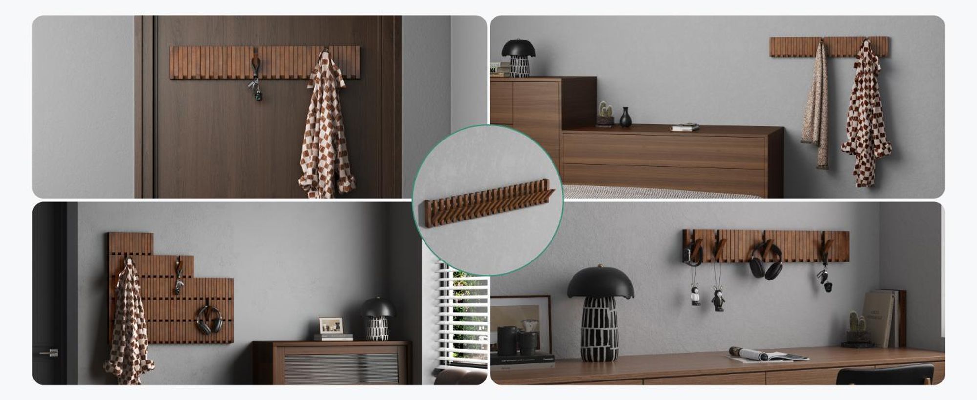 Mai & Mai Kleiderhaken Wandgarderobe Wandhaken aus Holz Garderobe mit 14 magnetischen Klapphaken Garderobenleiste Garderobenhaken Matt weiß Twigro-01