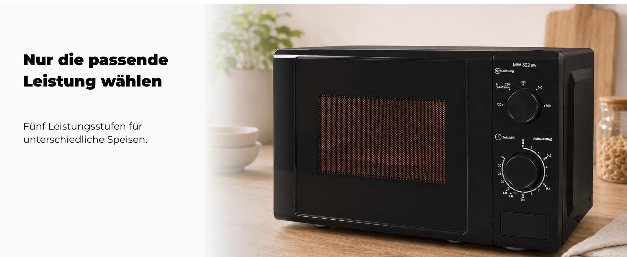 Exquisit Mikrowelle MW 802 sw | 20 l Nutzinhalt | Mit Timer | Auftaufunktion | 5 Leistungsstufen | 25,5cm Ø Drehteller