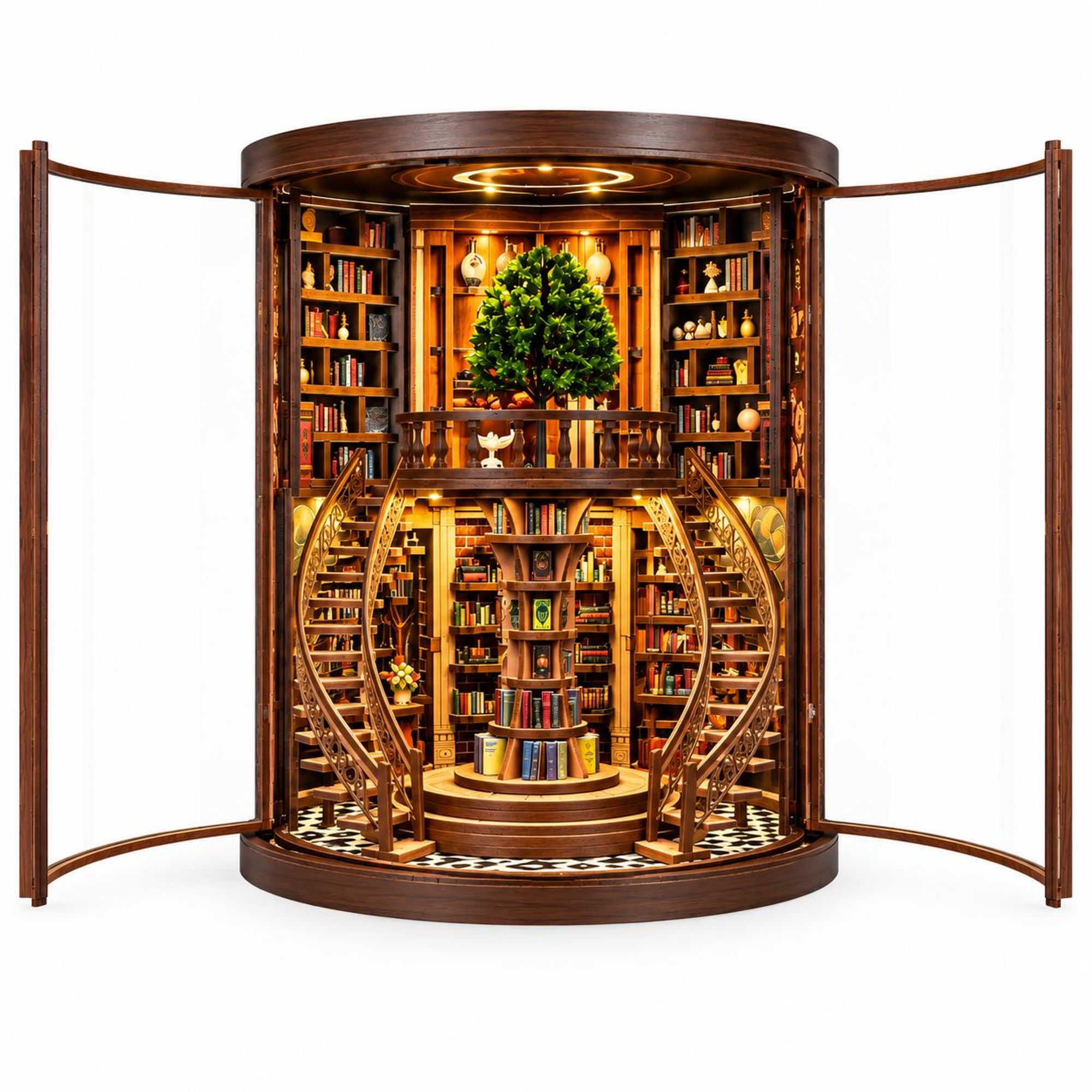 THAR Book Nook Timeless Library mit geöffneten transparenten Türen
