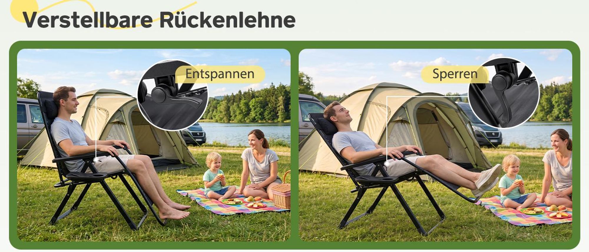 Sekey Liegestuhl Klappbar bis 150 kg Sonnenliege mit Liegestuhlauflage, 3-Stufig Verstellbar Klappstuhl, 64 cm Breit, Grau